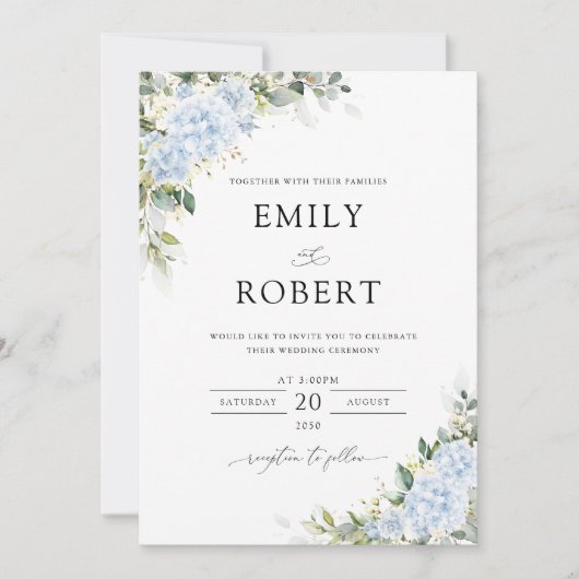 Invitation Carton d'invitation de mariage floral Hydrangea Bl (Devant)