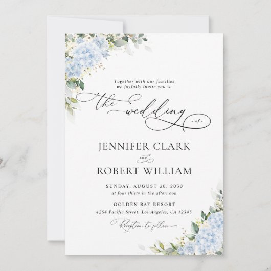 Invitation Carton d'invitation de mariage floral Hydrangea Bl (Devant)