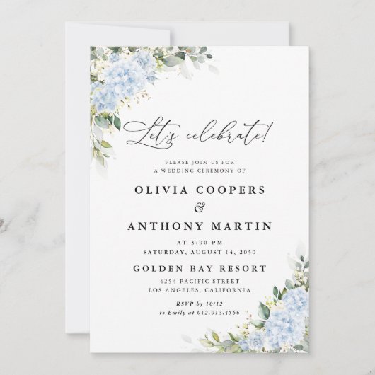 Invitation Carton d'invitation de mariage floral Hydrangea Bl (Devant)