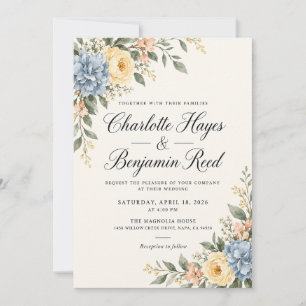Invitation Carton d'invitation de mariage floral jaune Hydran