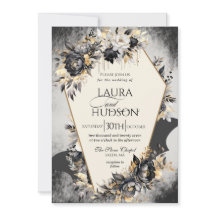 Carton d'invitation de mariage floral noir Hallowe