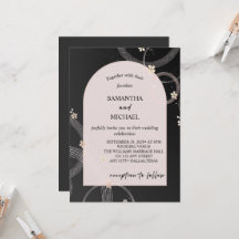 Carton d'invitation de mariage floral or et noir a