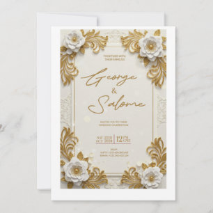 Invitation Carton d'invitation de mariage floral or Luxe Élég