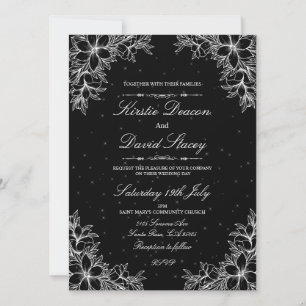 Invitation Carton d'invitation de mariage floral orné blanc