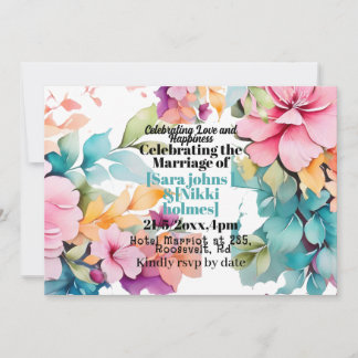 Invitation carton d'invitation de mariage floral pastel pikid