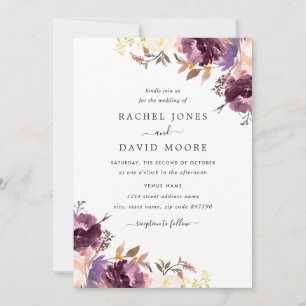 Invitation Carton d'invitation de mariage floral pourpre aqua