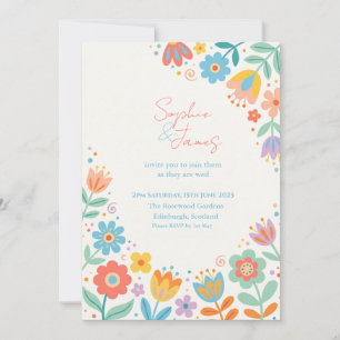 Invitation Carton d'invitation de mariage floral rétro coloré