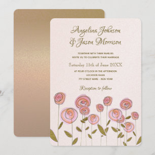 Invitation Carton d'invitation de mariage floral rose artisti