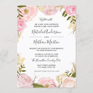 Invitation Carton d'invitation de mariage floral rose blush