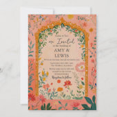 Invitation Carton d'invitation de mariage floral rose bohème (Devant)