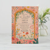 Invitation Carton d'invitation de mariage floral rose bohème (Debout devant)