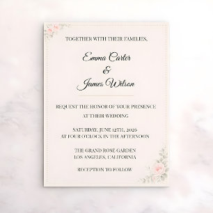 Invitation Carton d'invitation de mariage floral rose de luxe
