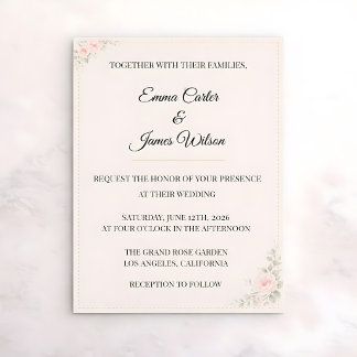 Invitation Carton d'invitation de mariage floral rose de luxe