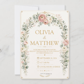 Invitation Carton d'invitation de mariage floral rose élégant