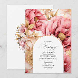 Invitation Carton d'invitation de mariage floral rose et or