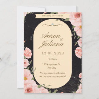 Invitation carton d'invitation de mariage floral rose noir 