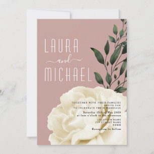 Invitation Carton d'invitation de mariage floral rose poussié