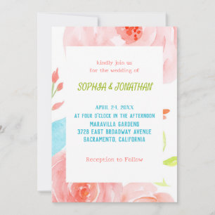 Invitation Carton d'invitation de mariage floral rose poussié
