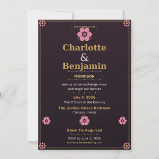 Invitation Carton d'invitation de mariage floral — Rose rose 