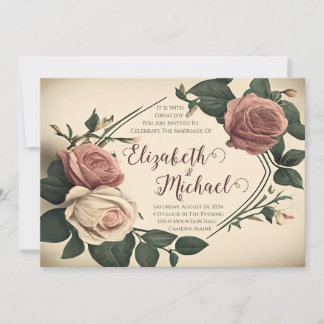 Invitation Carton d'invitation de mariage floral rose vintage