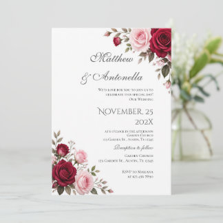 Invitation Carton d'invitation de mariage floral rouge