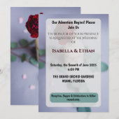 Invitation Carton d'invitation de mariage floral rouge élégan (Devant / Derrière)