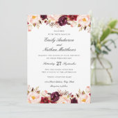 Invitation Carton d'invitation de mariage floral rouge Marsal (Debout devant)