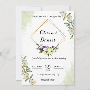 Invitation Carton d'invitation de mariage floral vert élégant