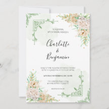 Carton d'invitation de mariage floral vert élégant