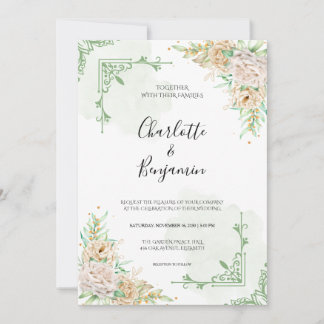 Invitation Carton d'invitation de mariage floral vert élégant