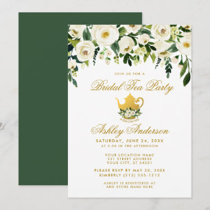 Invitation Carton d'invitation de mariage floral vert or pour