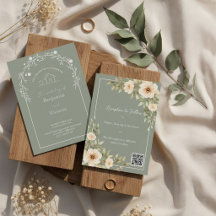 Carton d'invitation de mariage floral vert sauge r