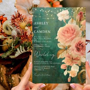 Invitation Carton d'invitation de mariage floral vintage vert