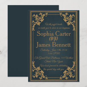 Invitation Carton d'invitation de mariage formel élégant Navy