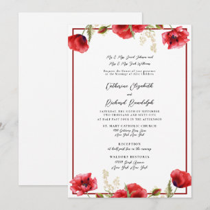 Invitation Carton d'invitation de mariage formel rouge floral