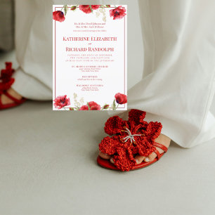 Invitation Carton d'invitation de mariage formel rouge floral