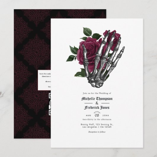 Invitation Carton d'invitation de mariage gothique floral bur (Devant / Derrière)