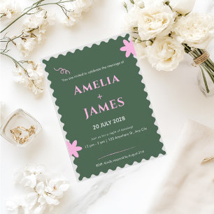Invitation Carton d'invitation de mariage Green Pink Doodle