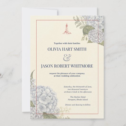 Invitation Carton d'invitation de mariage Hydrangea Coastal (Devant)