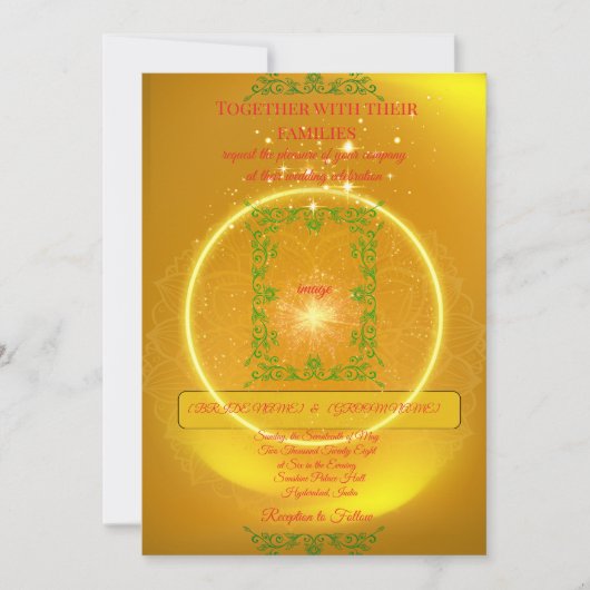 Invitation Carton d'invitation de mariage jaune élégant avec  (Devant)