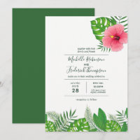 Carton d'invitation de mariage luau hawaïen aquare
