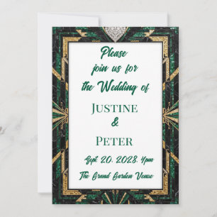 Invitation Carton d'invitation de mariage luxe noir or émerau