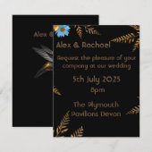 Invitation Carton d'invitation de mariage luxueux or et flora (Devant / Derrière)