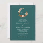 Invitation Carton d'invitation de mariage monogrammé sarcelle (Devant)