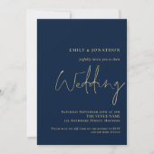 Invitation Carton d'invitation de mariage Navy Or à code QR é (Devant)