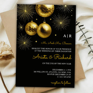 Invitation Carton d'invitation de mariage noir avec texte dor