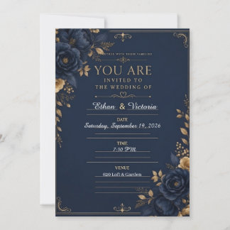 Invitation Carton d'invitation de mariage noir de luxe avec b