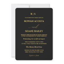Carton d'invitation de mariage noir et or de luxe