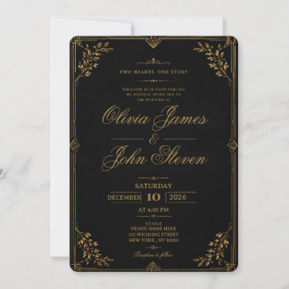 Invitation Carton d'invitation de mariage noir et or de luxe