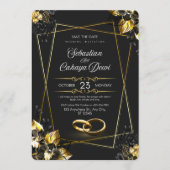 Invitation Carton d'invitation de mariage noir et or de luxe (Devant)